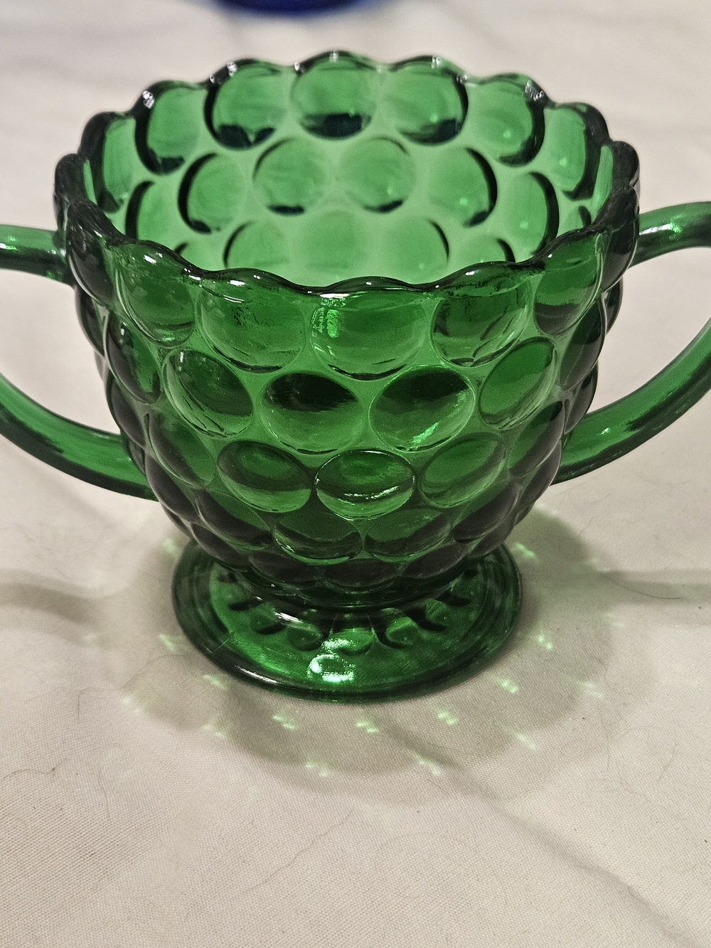 Anchor Hocking Emerald Green Hobnail Double-Handled Sugar Bowl
